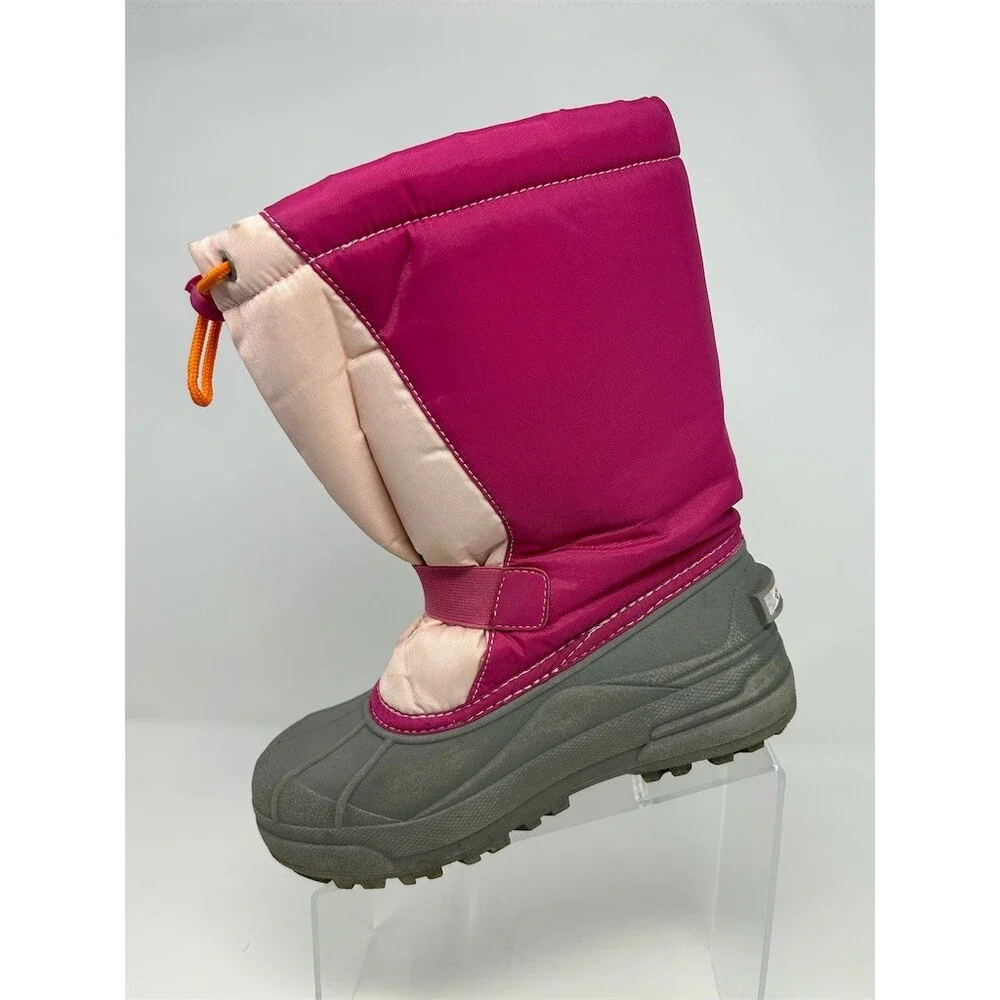 Columbia Powderbug Snowlite Kids Snow Boots Pink Gray Drawcord Strap Size 4